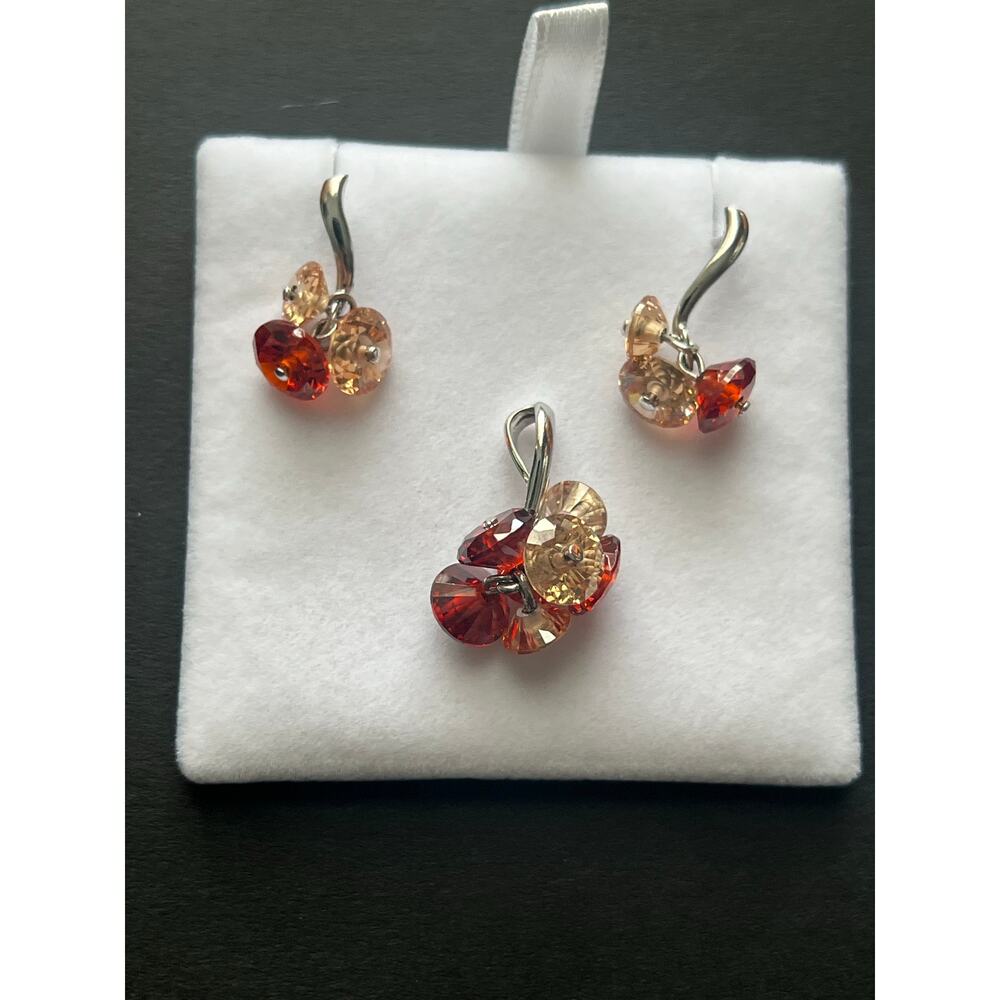 Set Pendant and Earrings 925 Sterling Silver and Crystals NWT